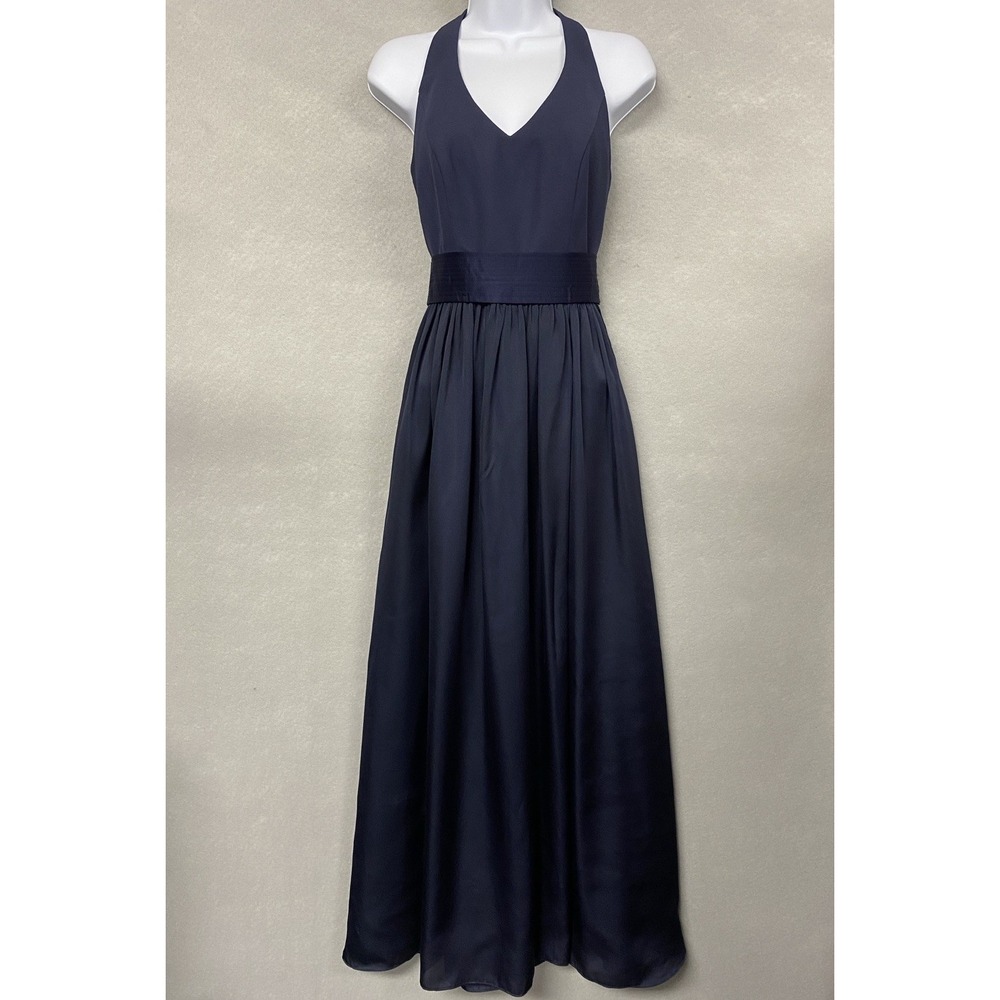 White by Vera Wang Women 4 Formal Dress Midnight Blue Halter Evening Pockets